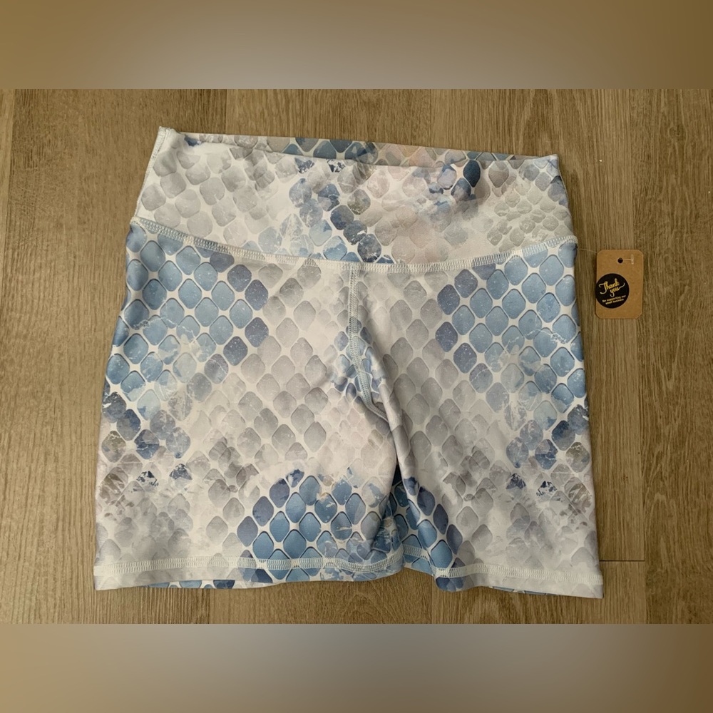 Jade Blue and White Patterned Women's Bike Shorts